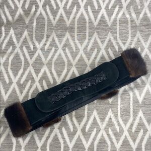 Marianna Custom Design Black & Brown Leather & Fur Belt Adjustable Sizing